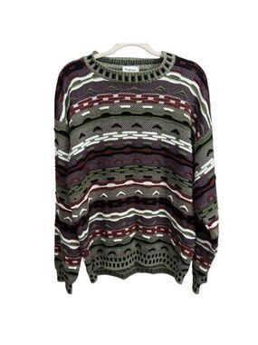 Protege Vintage Sweater Size L Green Purple Patterned Knit